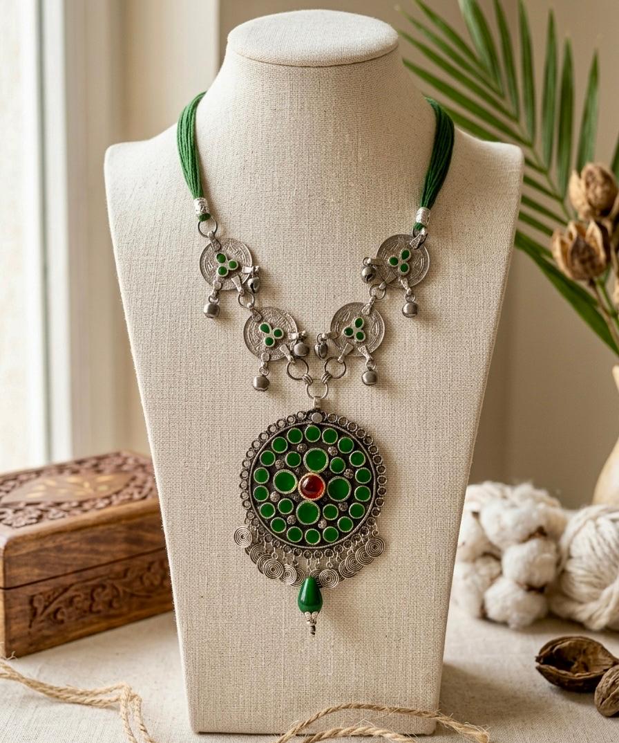 Emerald Mandala Coin Necklace