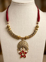Antique Brass Crescent Flower Pendant Necklace