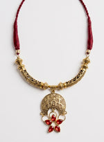 Antique Brass Crescent Flower Pendant Necklace