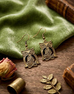 Oxidised Bronze Owl Drop Earrings