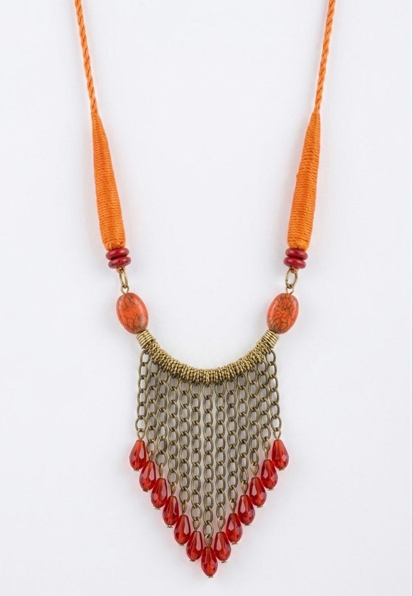 Agni Fringe Brass Chain Crystal Drop Necklace