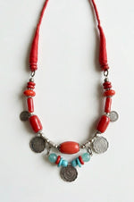Ottoman Crescent Coin Coral Turquoise Necklace