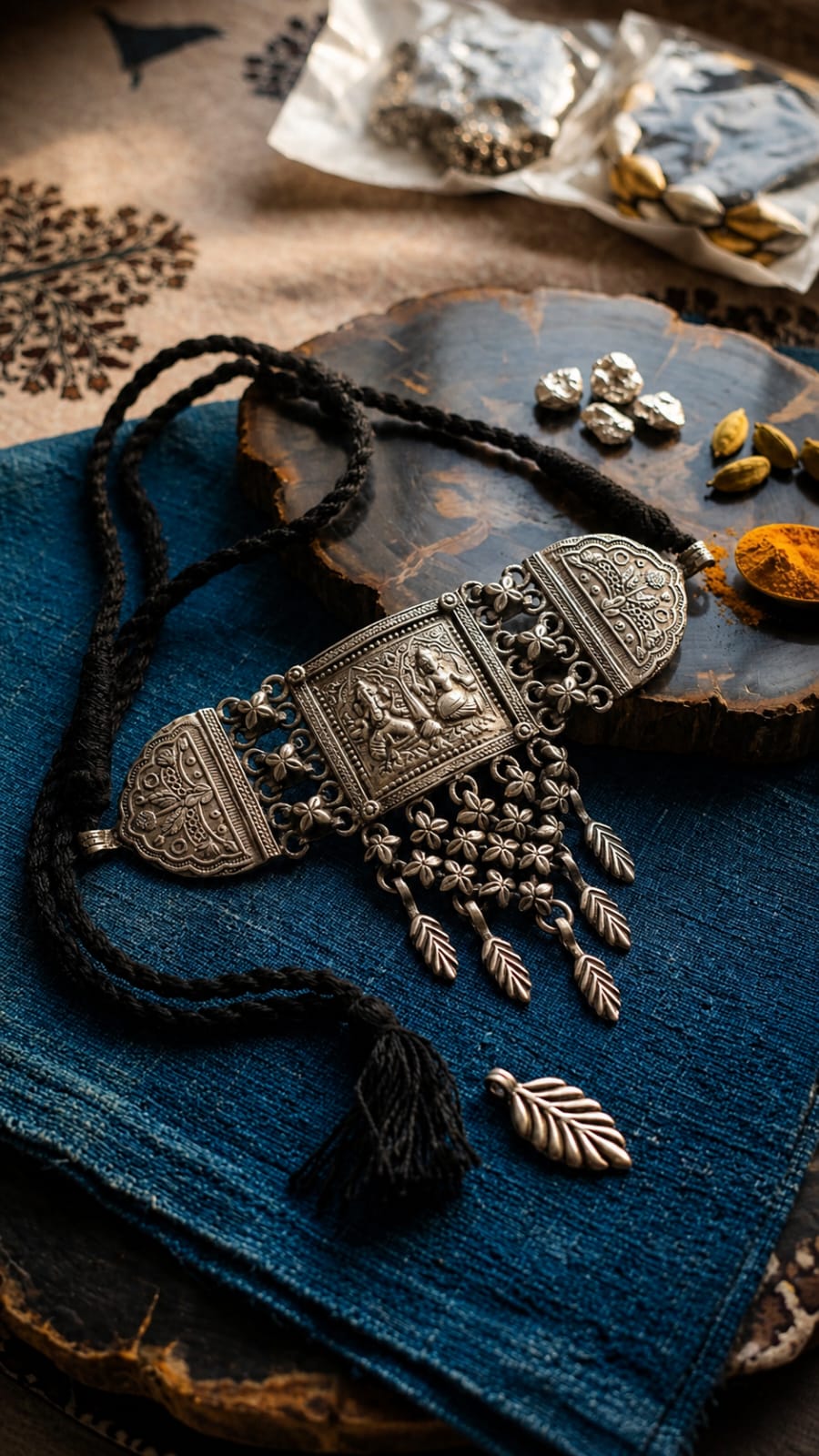 Lakshmi Vishnu Amulet Bar Necklace