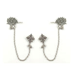 Oxidised Lotus Ear Cuff Chain Stud Set