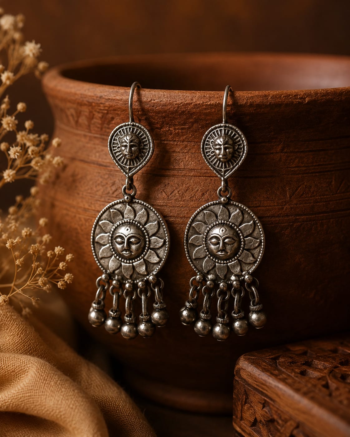Surya Dev Sun-Face Drop Earrings