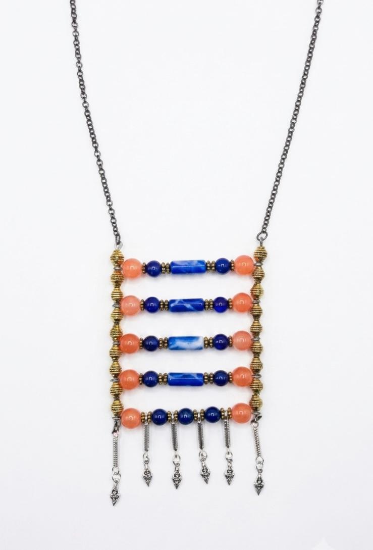 Sindhu Ladder Lapis Coral Necklace