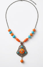 Suryamani Amber Turquoise Pendant Necklace