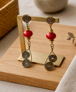 Spirala Red Bead Coil Drop Earrings