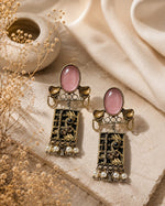 Gulnaaz Dual Tone Pink Stone Pearl Drop Tribal Earrings for Women
