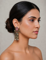 Gulnaaz Dual Tone Pink Stone Pearl Drop Tribal Earrings for Women