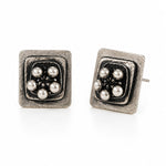 Meher Oxidised Silver Pearl Cluster Square Stud Earrings for Women