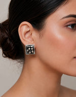 Meher Oxidised Silver Pearl Cluster Square Stud Earrings for Women