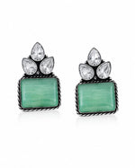 Sabz Oxidised Silver Green Stone Crystal Stud Earrings for Women