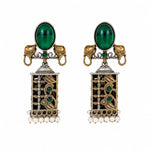 Ambari Dual Tone Green Stone Elephant Motif Tribal Earrings for Women