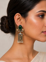Ambari Dual Tone Green Stone Elephant Motif Tribal Earrings for Women