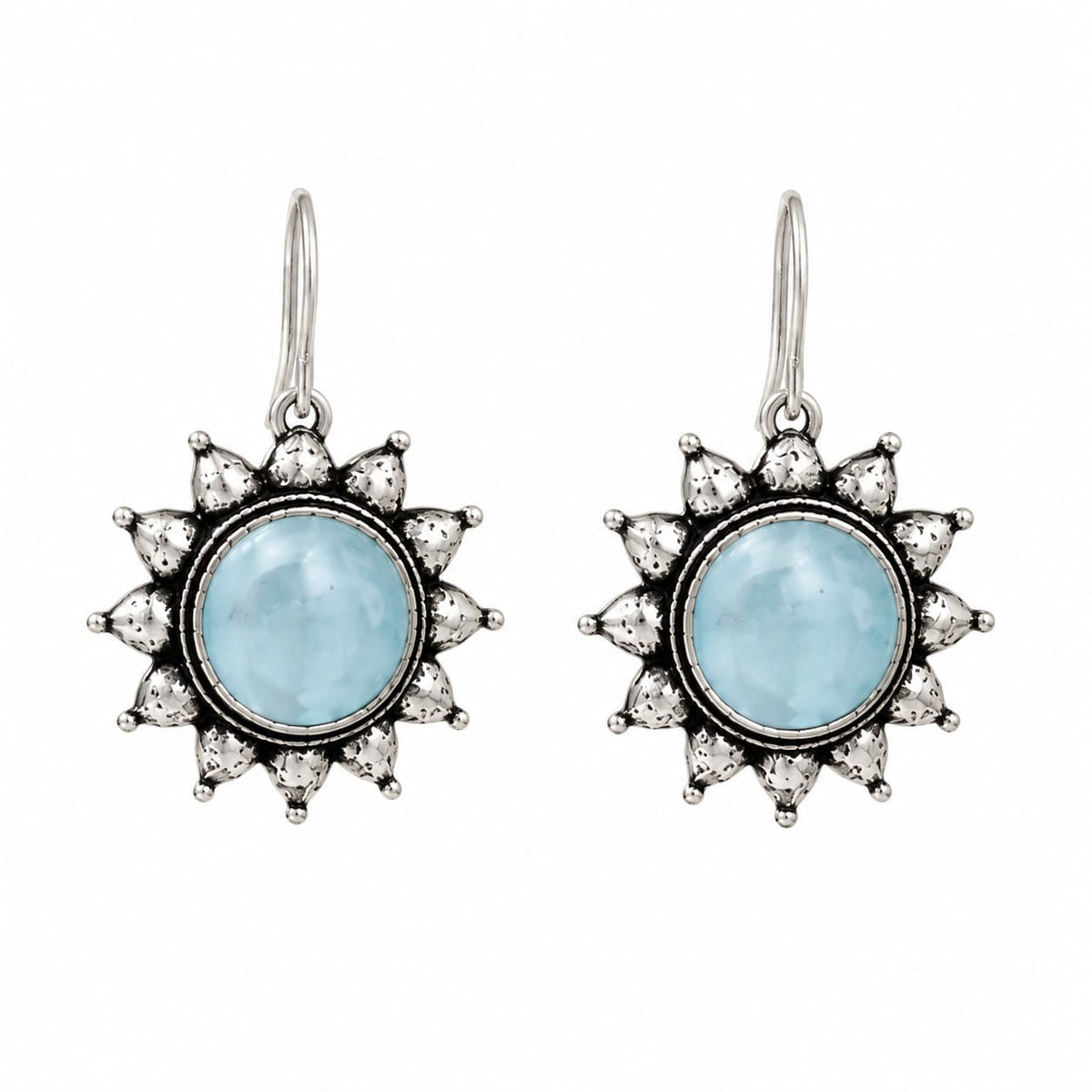 Neelam Oxidised Silver Blue Stone Sunburst Drop Earrings for Women