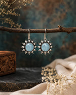 Neelam Oxidised Silver Blue Stone Sunburst Drop Earrings for Women