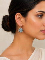 Neelam Oxidised Silver Blue Stone Sunburst Drop Earrings for Women