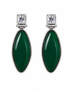 Marjaan Oxidised Silver Green Marquise Stone Drop Earrings for Women