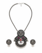 Rajeshwari Oxidised Silver Temple Deity Chandbali Necklace Set for Women