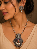Rajeshwari Oxidised Silver Temple Deity Chandbali Necklace Set for Women