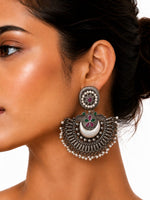 Chandni Oxidised Silver Pearl Studded Chandbali Earrings for Women