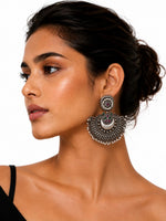 Chandni Oxidised Silver Pearl Studded Chandbali Earrings for Women