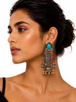 Firoza Oxidised Silver Turquoise Meenakari Triple Jhumka Earrings for Women