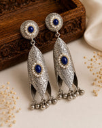 Neelofar Oxidised Silver Lapis Blue Stone Leaf Dangler Earrings for Women