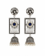 Nilambari Oxidised Silver Lapis Blue Filigree Jhumka Earrings for Women