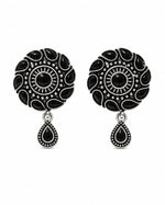 Kajal Oxidised Silver Black Stone Round Drop Earrings for Women