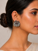 Mayuri Oxidised Silver Peacock Pearl Cluster Stud Earrings for Women