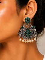Gul Riwaaz Temple Bloom Studs — Oxidised Temple Pearl Stud Earrings