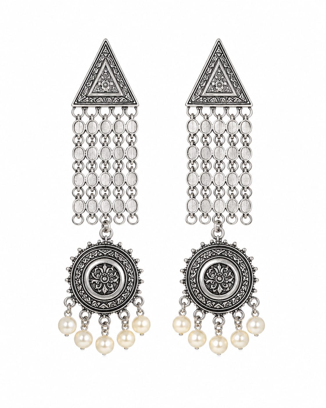 Tribal Taarika Drops — Oxidised Geometric Dangler Earrings