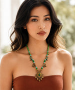 Zagora Antique Gold Green Stone Amulet Moroccan Berber Tribal Necklace for Women