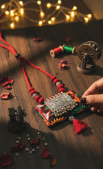 Diya Embroidered Silver Pendant Necklace