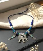 Devika Blue Dhokra Pendant Necklace