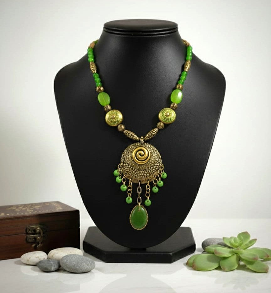 Emerald Spiral Tribal Necklace