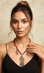 Red Bead Triangle Pendant Necklace