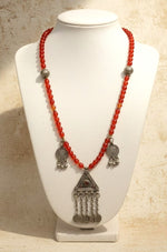 Red Bead Triangle Pendant Necklace