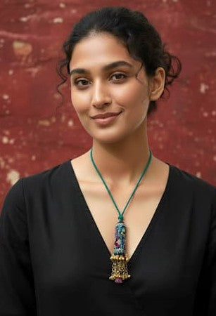 Fabric Patch Tribal Pendant Necklace
