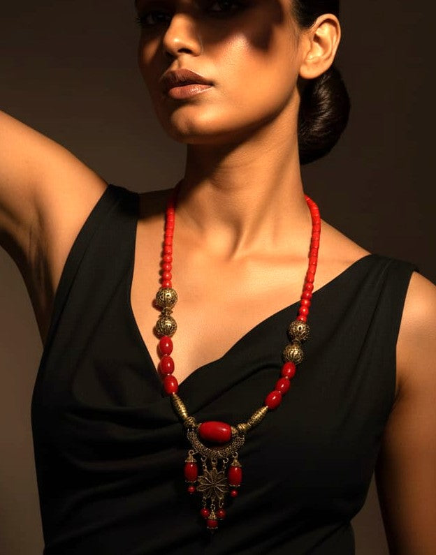 Crimson Bloom Tribal Necklace