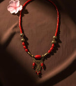Crimson Bloom Tribal Necklace