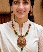 Brass Dancing Ganesha Terracotta Rudraksha Bead Necklace — handcrafted temple necklace India by HeerMaya