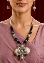 Gulnaar Oxidised Silver Filigree Bead Necklace Set
