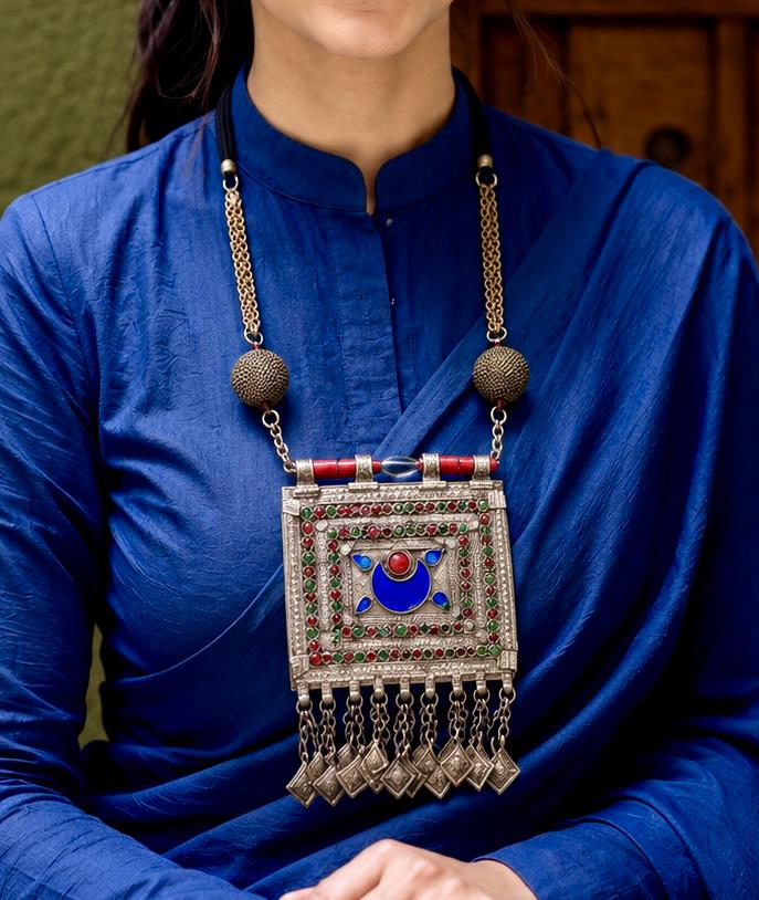 Kabul Talisman Enamelled Pendant Necklace