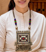 Afghan Kuchi Rectangle Multistone Chain Tassel Necklace