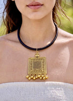Antique Gold Chevron Engraved Square Ghungroo Choker — handcrafted ethnic choker India by HeerMaya