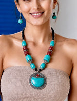 Tibetan Turquoise Coral Chunky Bead Statement Necklace
