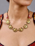 Gold Anchor Laurel Wreath Coin Braided Cord Necklace — handcrafted ethnic necklace India by HeerMaya